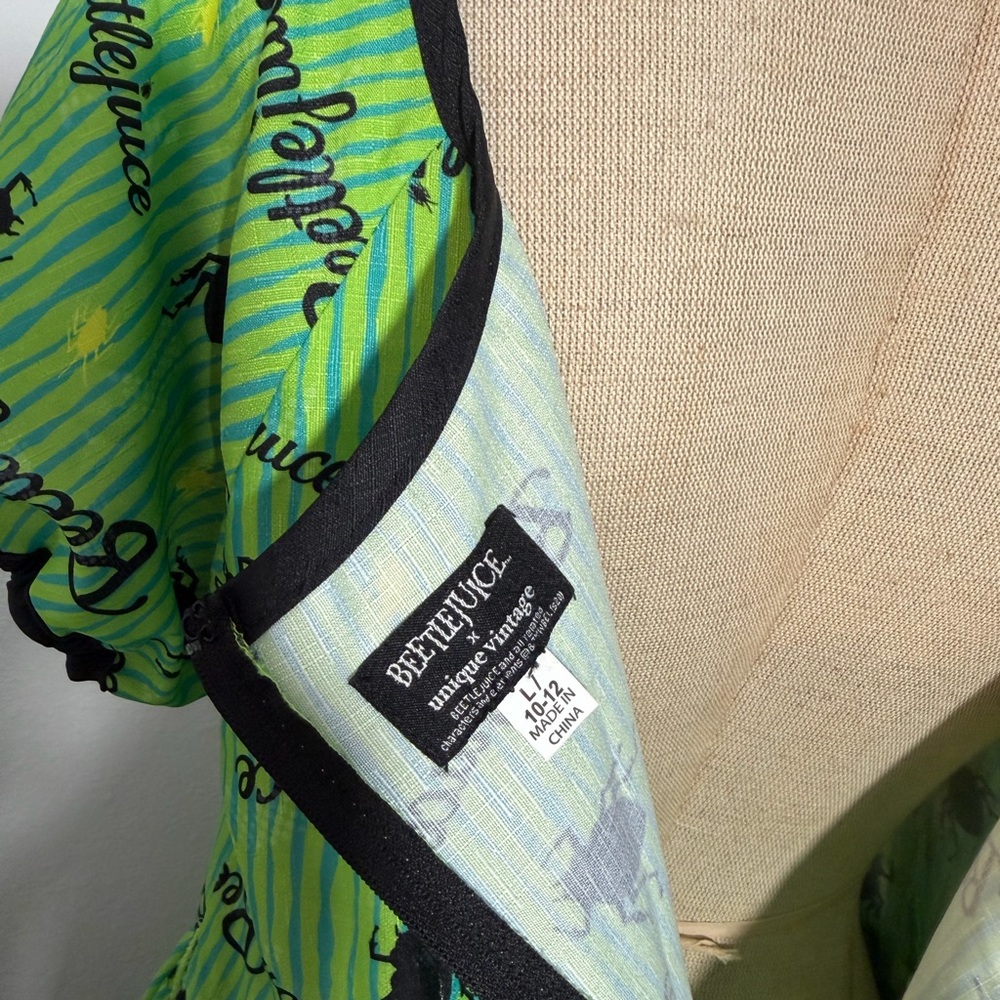 Unique Vintage × Beetlejuice Hannah Green Striped Pinup Dress ( Dress Only ) - Picture 6 of 9